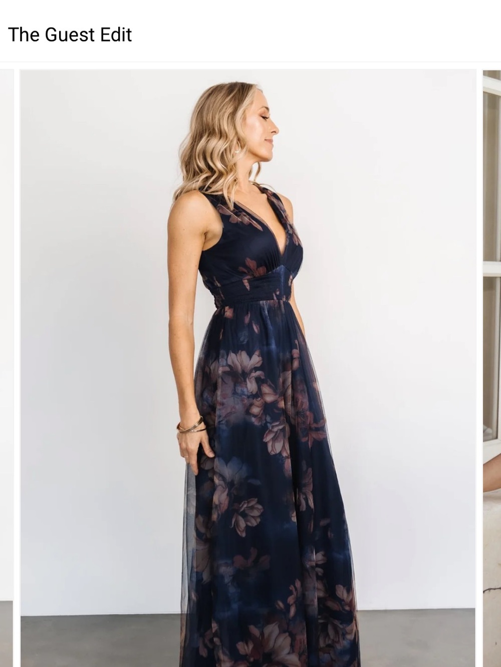 Baltic Born Navy Floral V-Neck Maxi Dress with Brown Blooms - Picture 2 of 7